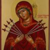 mother of god of the seven arrows icon hand painted
