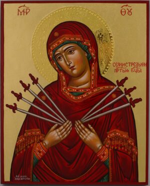 mother of god of the seven arrows icon hand painted