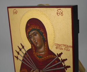 mother of god of the seven arrows icon hand painted