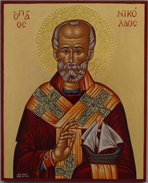 st nicholas with boat icon hand painted orthodox