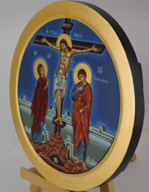 crucifixion round icon hand painted greek orthodox