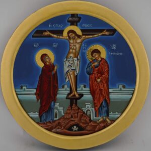 crucifixion round icon hand painted greek orthodox