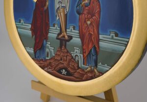 crucifixion round icon hand painted greek orthodox