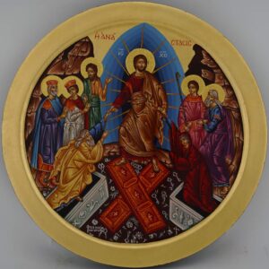 resurrection round icon (anastasis) hand painted greek orthodox