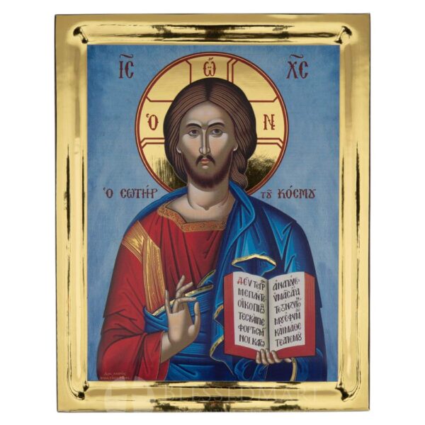 christ pantocrator icon blue background