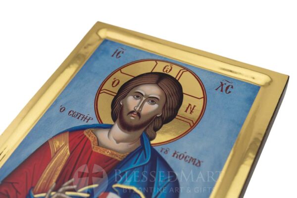 christ pantocrator icon blue background